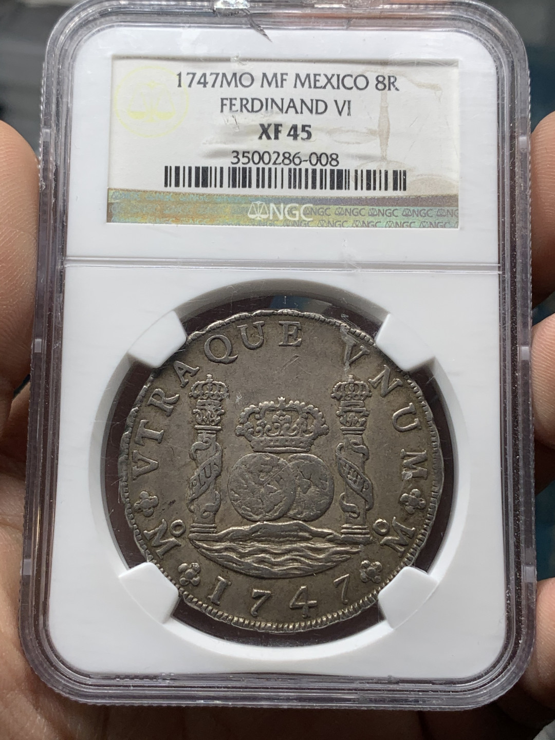 《竞宝斋》钱币微拍-第15场-本周日，周一2场连拍（全场顺丰包邮） 1747 费六（首年） Ngcxf45 费迪南德六世(西班牙语:Fernando VI波旁王朝的西班牙国王1746年7月9日-1759年在位)盒子有小裂 换盒不贵又快