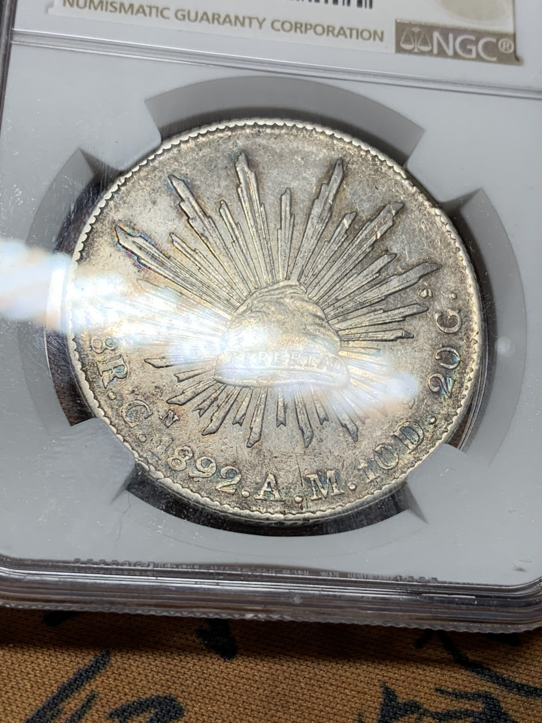 《竞宝斋》钱币微拍-第15场-本周日，周一2场连拍（全场顺丰包邮） NGC-XF45  墨西哥 1892年 8 里亚尔  库利亚坎厂  银币     原味带彩c厂老鹰