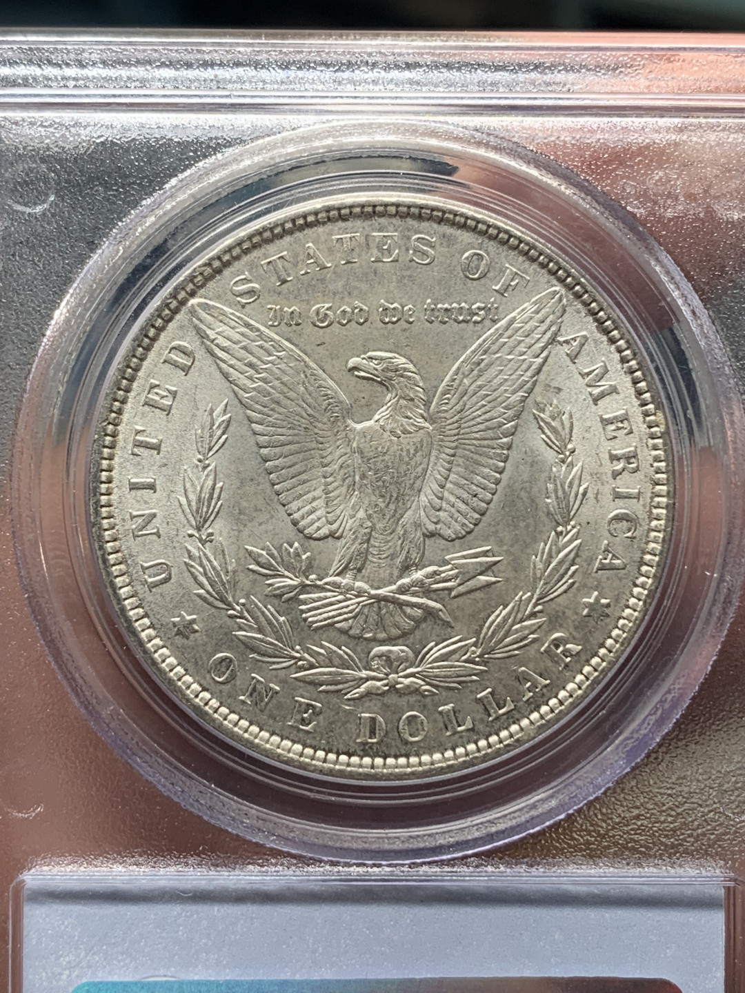 《竞宝斋》钱币微拍-第15场-本周日，周一2场连拍（全场顺丰包邮） PCGS MS63 美国1887摩根银币 淡彩老白盒