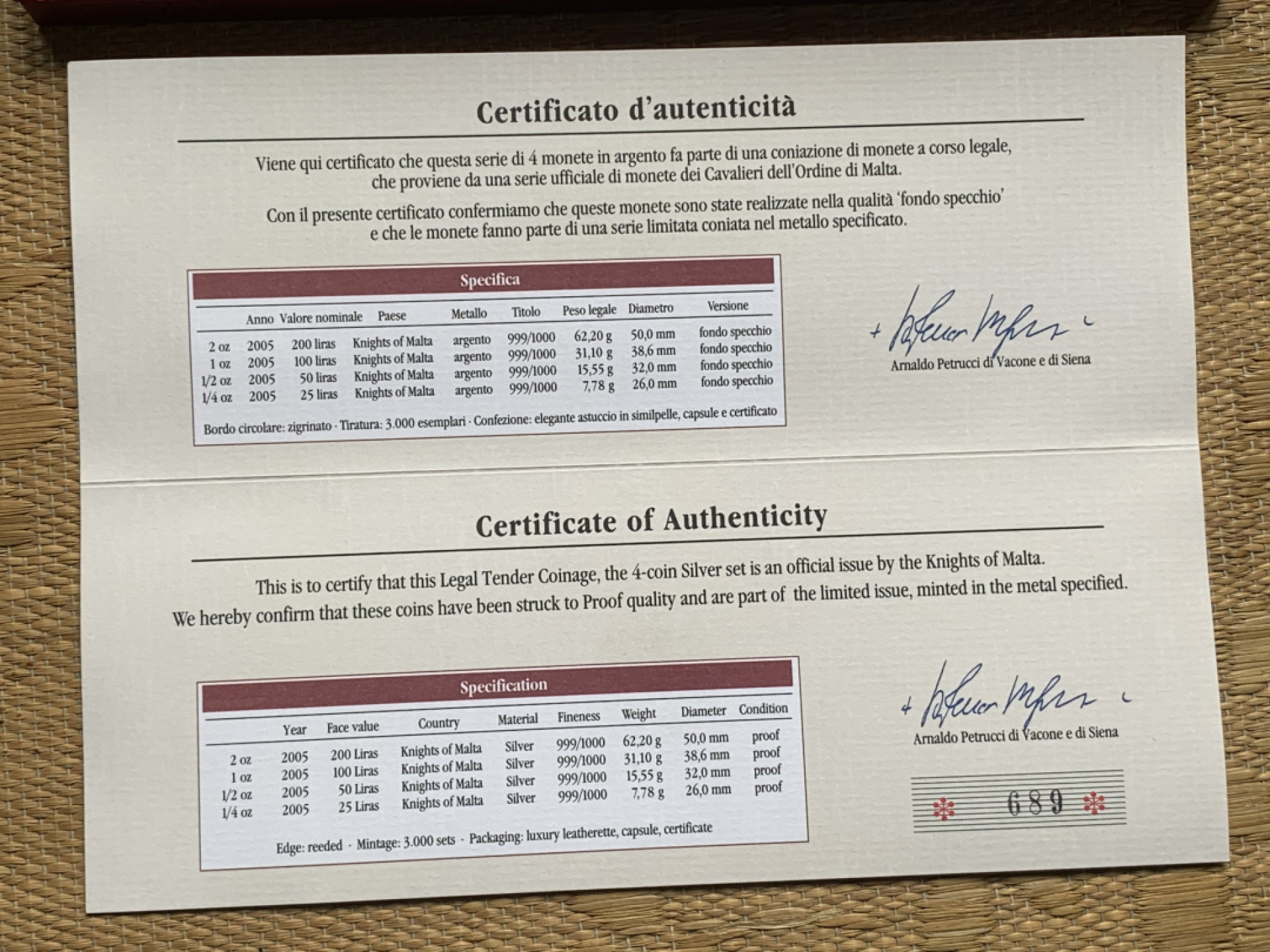 《竞宝斋》钱币微拍-第15场-本周日，周一2场连拍（全场顺丰包邮） 原盒证书 马耳他2005年 25/50/100/200里拉 1/4盎司到2盎司精制教皇纪念币 1盎司镀金 完美状态