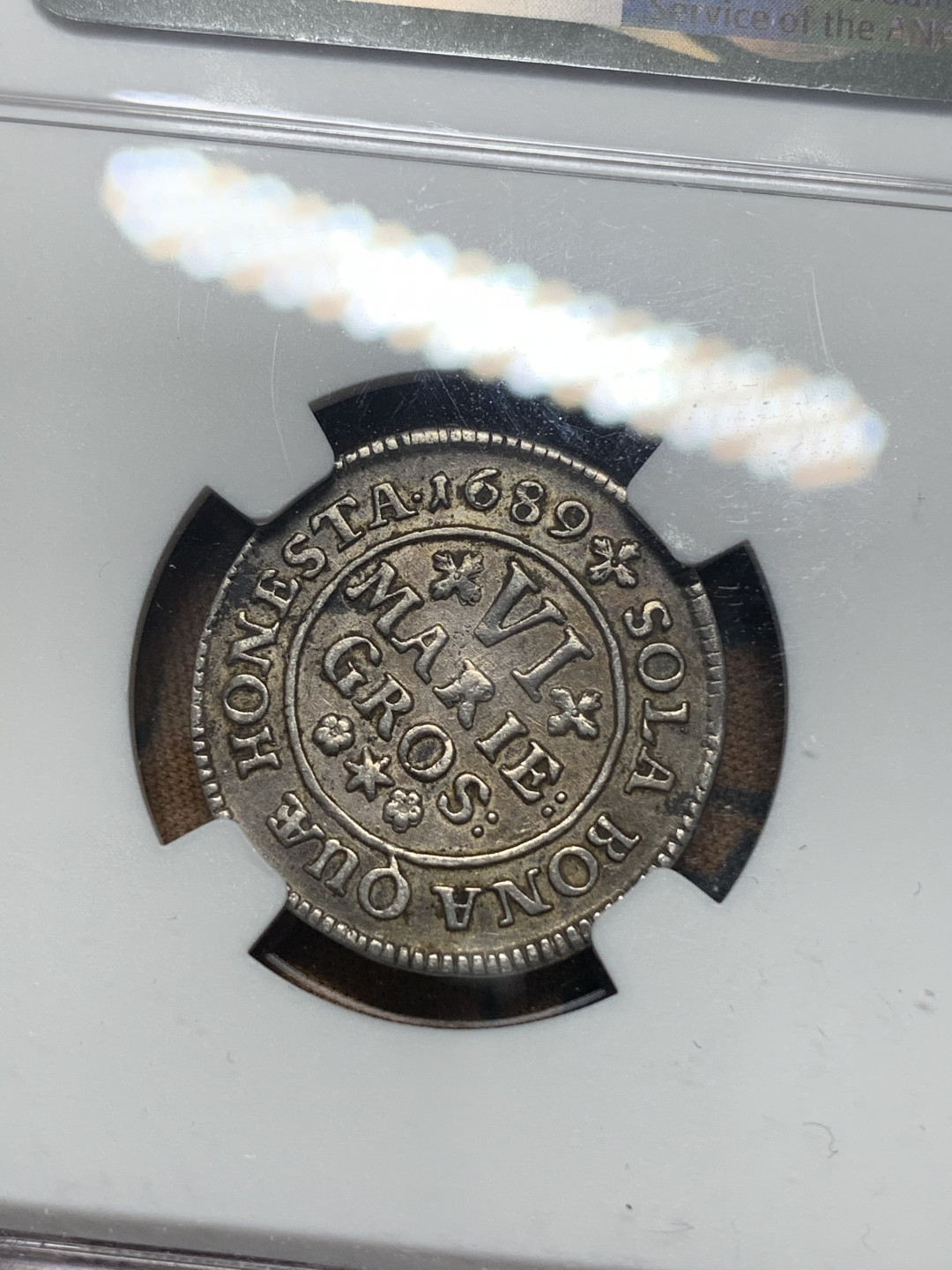 《竞宝斋》钱币微拍-第15场-本周日，周一2场连拍（全场顺丰包邮） 亚军 NGC-XF45 德国布伦瑞克 1689年 野人 6M 银币 带彩好品 比主币少见很多