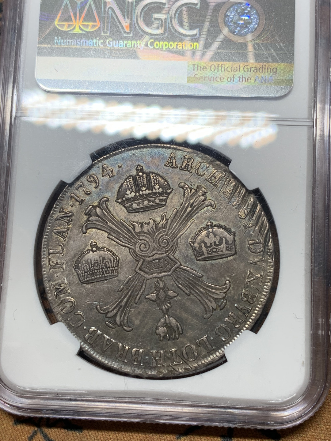 《竞宝斋》钱币微拍-第15场-本周日，周一2场连拍（全场顺丰包邮） NGC-AU55 意大利 1794年 佛朗茨二世 老泰勒 老包浆一流的味道