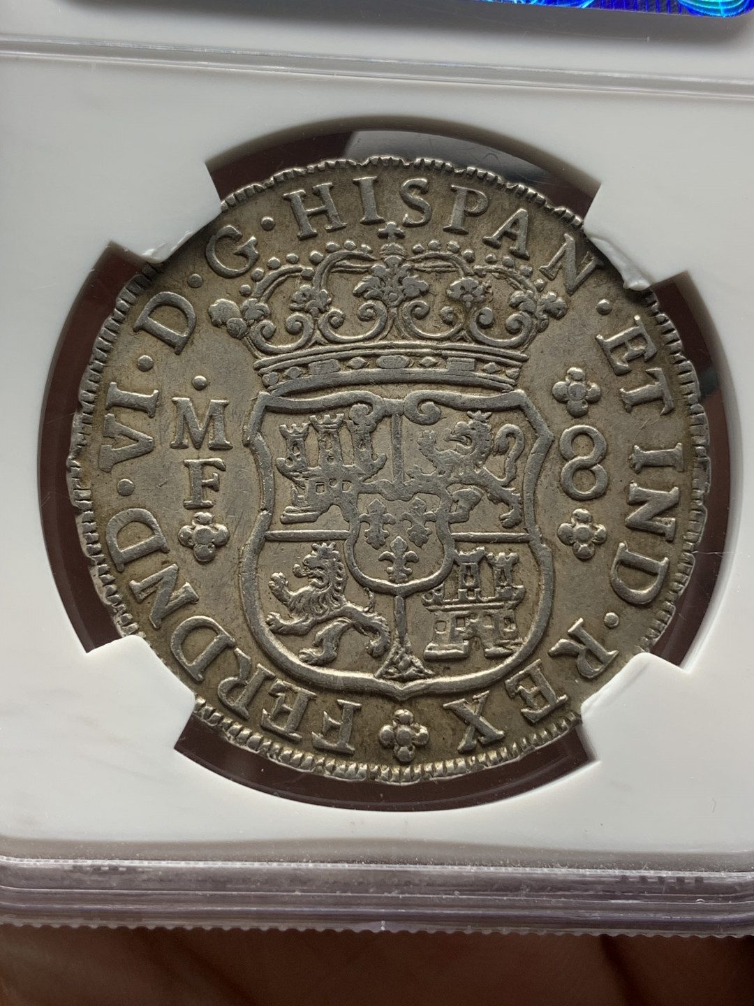 《竞宝斋》钱币微拍-第15场-本周日，周一2场连拍（全场顺丰包邮） 1747 费六（首年） Ngcxf45 费迪南德六世(西班牙语:Fernando VI波旁王朝的西班牙国王1746年7月9日-1759年在位)盒子有小裂 换盒不贵又快