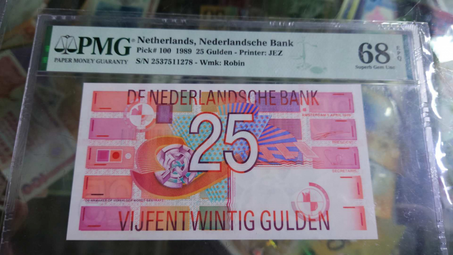 【囧羊收藏】精选微拍总第四十期暨2021年第31期 各国货币精选 1989年荷兰25盾 全程无4尾8 PMG68E高分