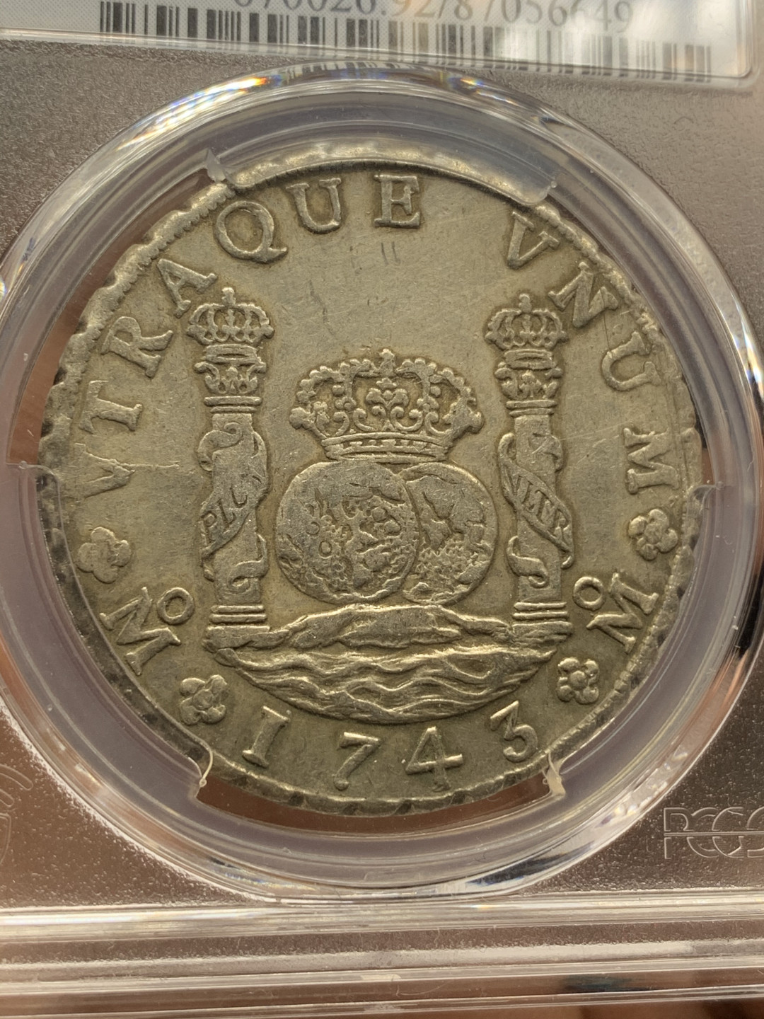 《竞宝斋》钱币微拍-第16场-本周日，周一2场连拍（全场顺丰包邮） PCGS-AUD 墨西哥 1743  8 里亚尔  地球  热门大银币      原味深打