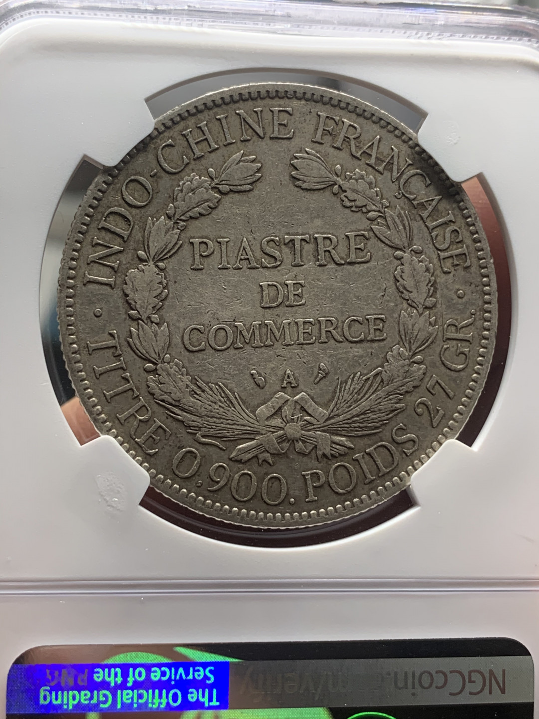 《竞宝斋》钱币微拍-第16场-本周日，周一2场连拍（全场顺丰包邮） NGC-XFD 法国属印支 1905年 1P 坐洋银币 原味老包浆细节好