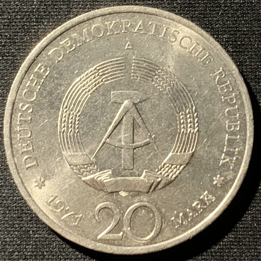 紫瑗钱币——第159期拍卖 民主德国 1971年恩斯特·瑟尔曼诞辰85周年 20马克 纪念币