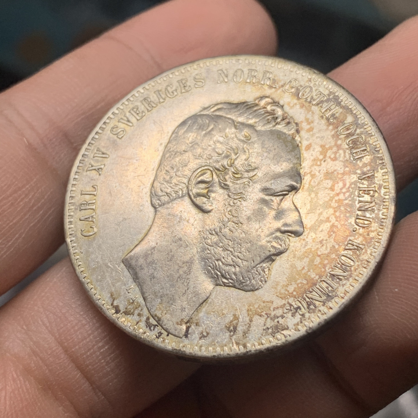 《竞宝斋》钱币微拍-第16场-本周日，周一2场连拍（全场顺丰包邮） 稀少 1864年 瑞典 4达勒 五彩 大银币  