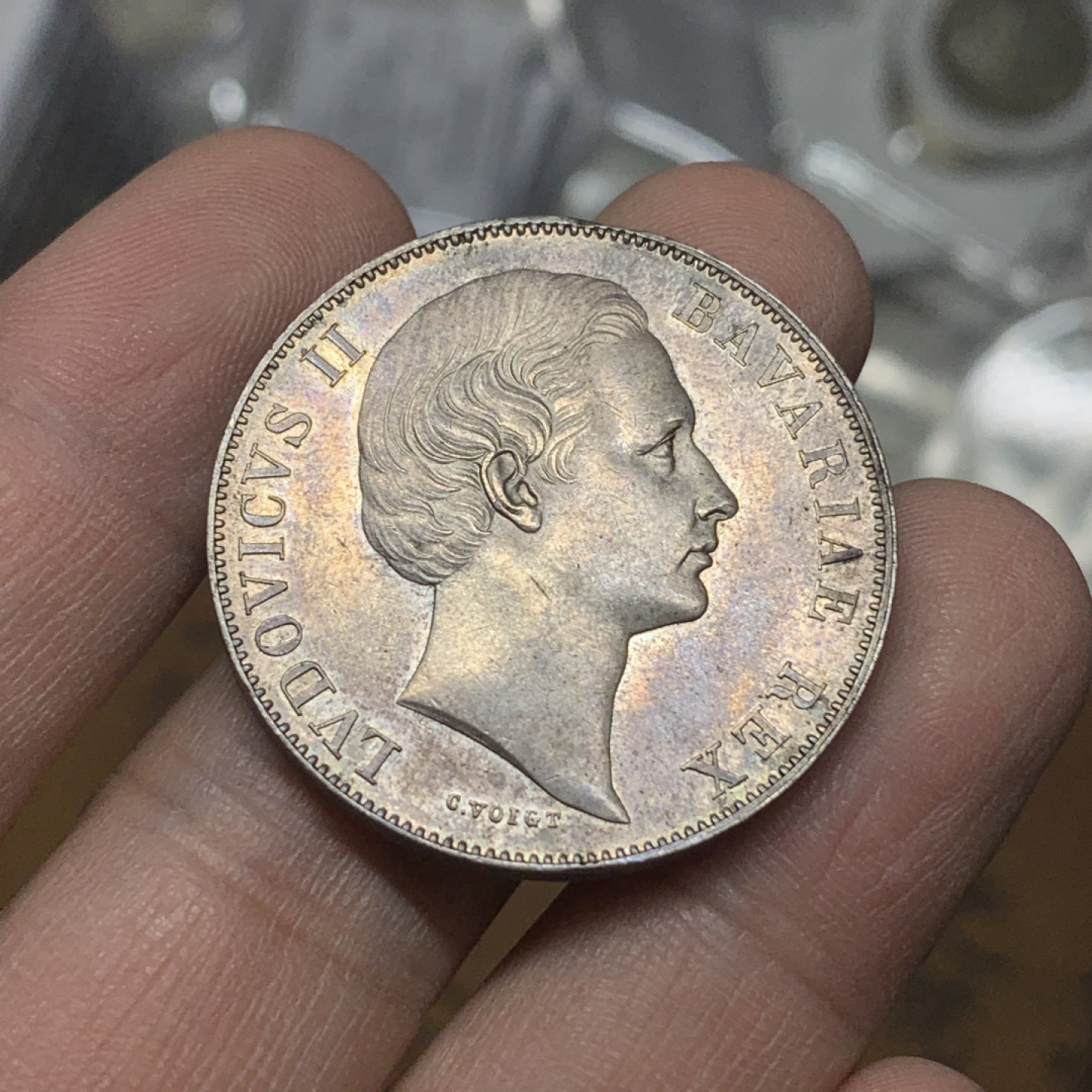 《竞宝斋》钱币微拍-第16场-本周日，周一2场连拍（全场顺丰包邮） 1866年 巴伐利亚 圣母抱婴泰勒   原状态五彩极好