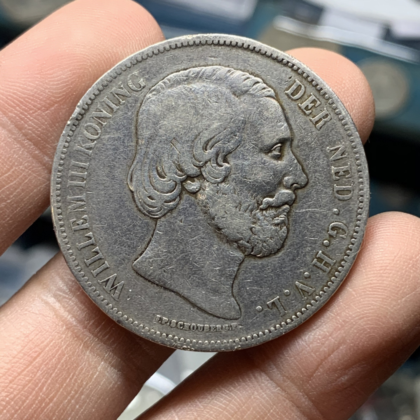 《竞宝斋》钱币微拍-第16场-本周日，周一2场连拍（全场顺丰包邮） 荷兰 1872年 威廉三世 2.5盾 大银币 945超高含银量