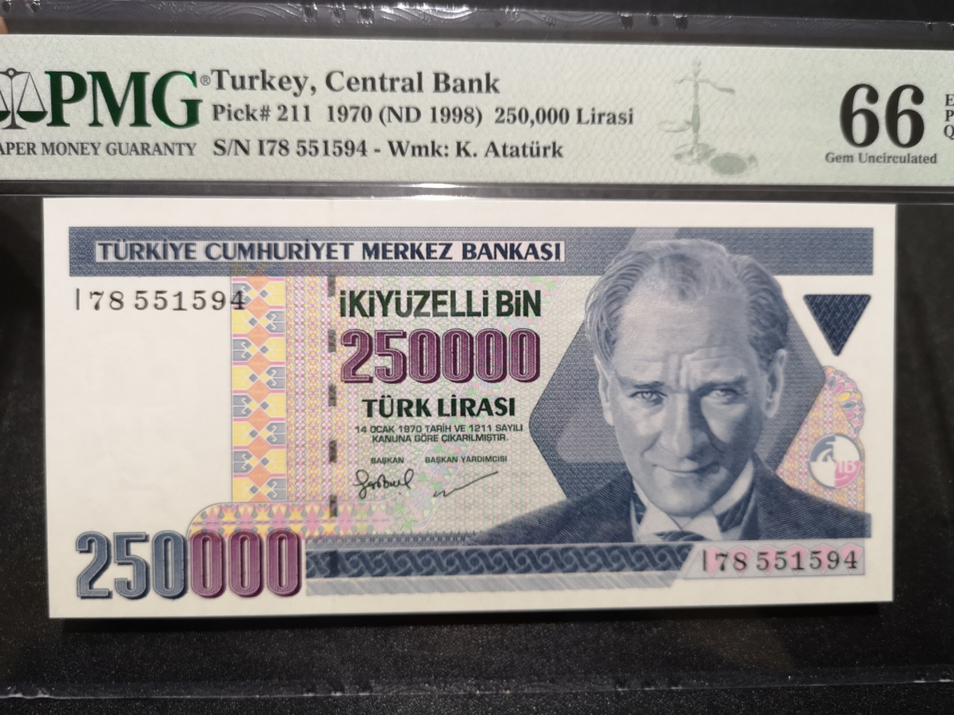 《外钞收藏家》第一百五十三期拍卖（本期94件） 1970年土耳其25万 PMG66
