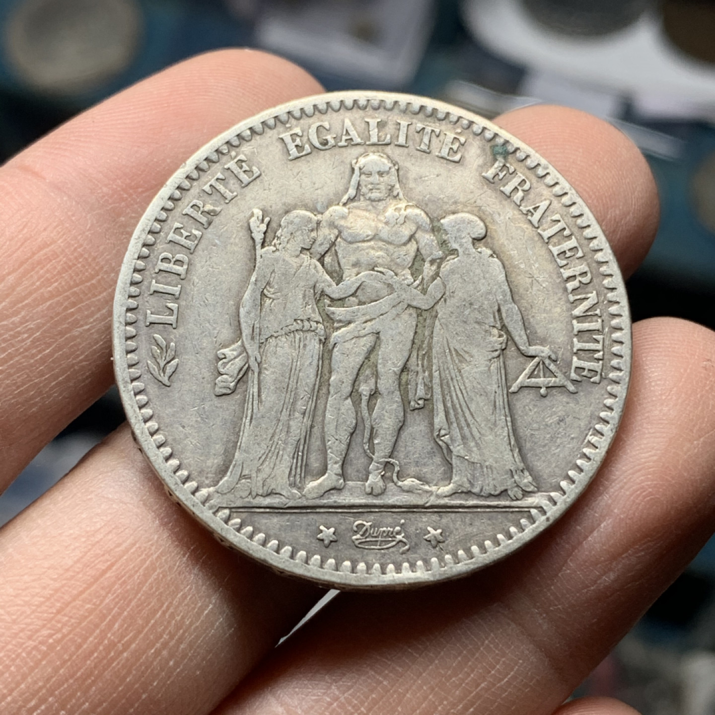 《竞宝斋》钱币微拍-第16场-本周日，周一2场连拍（全场顺丰包邮） 法国 1875年  大力神5法郎 大银币 较少年份 原味包浆