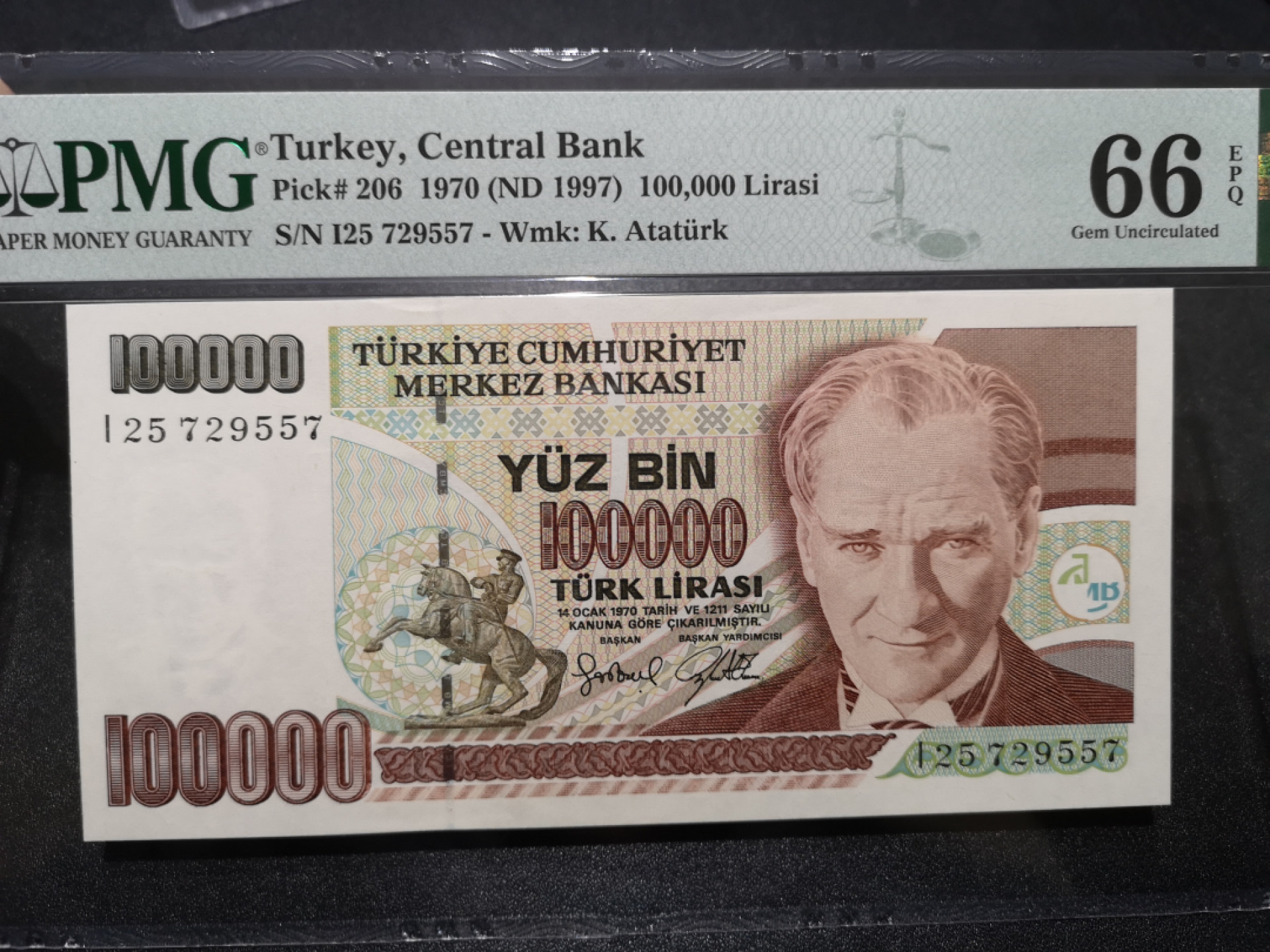 《外钞收藏家》第一百五十三期拍卖（本期94件） 1970年土耳其10万 PMG66