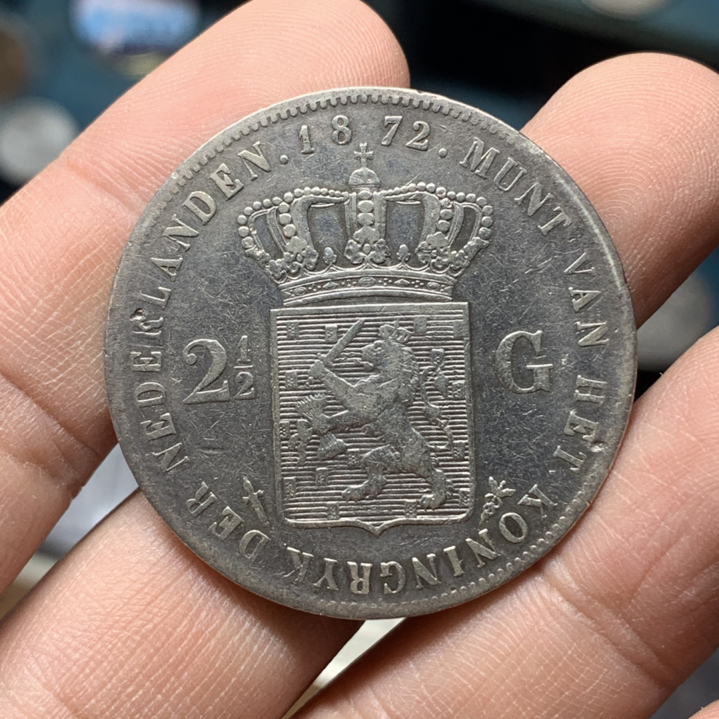 《竞宝斋》钱币微拍-第16场-本周日，周一2场连拍（全场顺丰包邮） 荷兰 1872年 威廉三世 2.5盾 大银币 945超高含银量