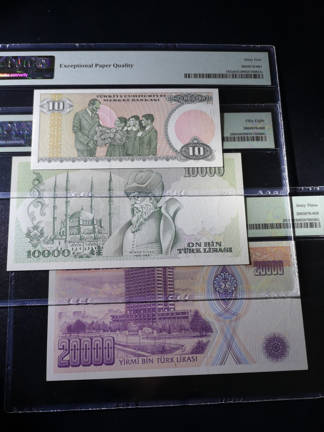 《外钞收藏家》第一百五十三期拍卖（本期94件） 1970年土耳其10、10000、20000 三张一起