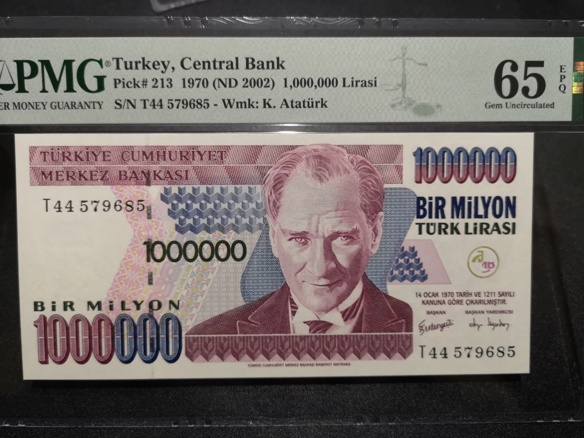 《外钞收藏家》第一百五十三期拍卖（本期94件） 1970年土耳其100万 PMG65