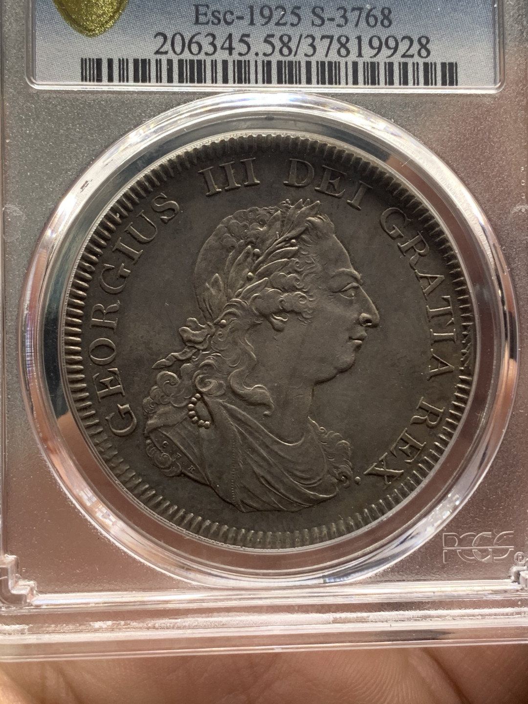 《竞宝斋》钱币微拍-第16场-本周日，周一2场连拍（全场顺丰包邮） PCGS AU58 稀少 英国1804年 英格兰银行 乔治三世 5先令大银币