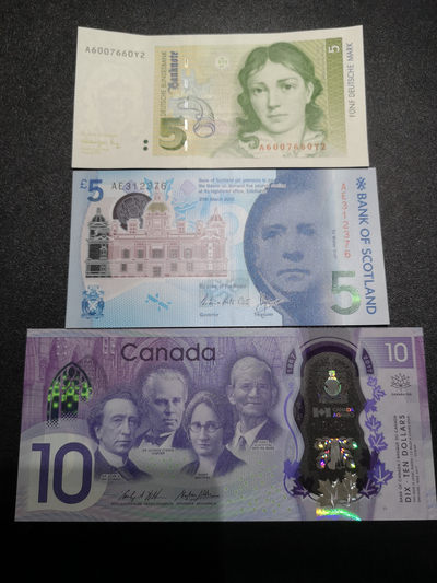 《外钞收藏家》第一百四十九期拍卖（本期105件） - 德国、苏格兰、加拿大各一张 全新UNC