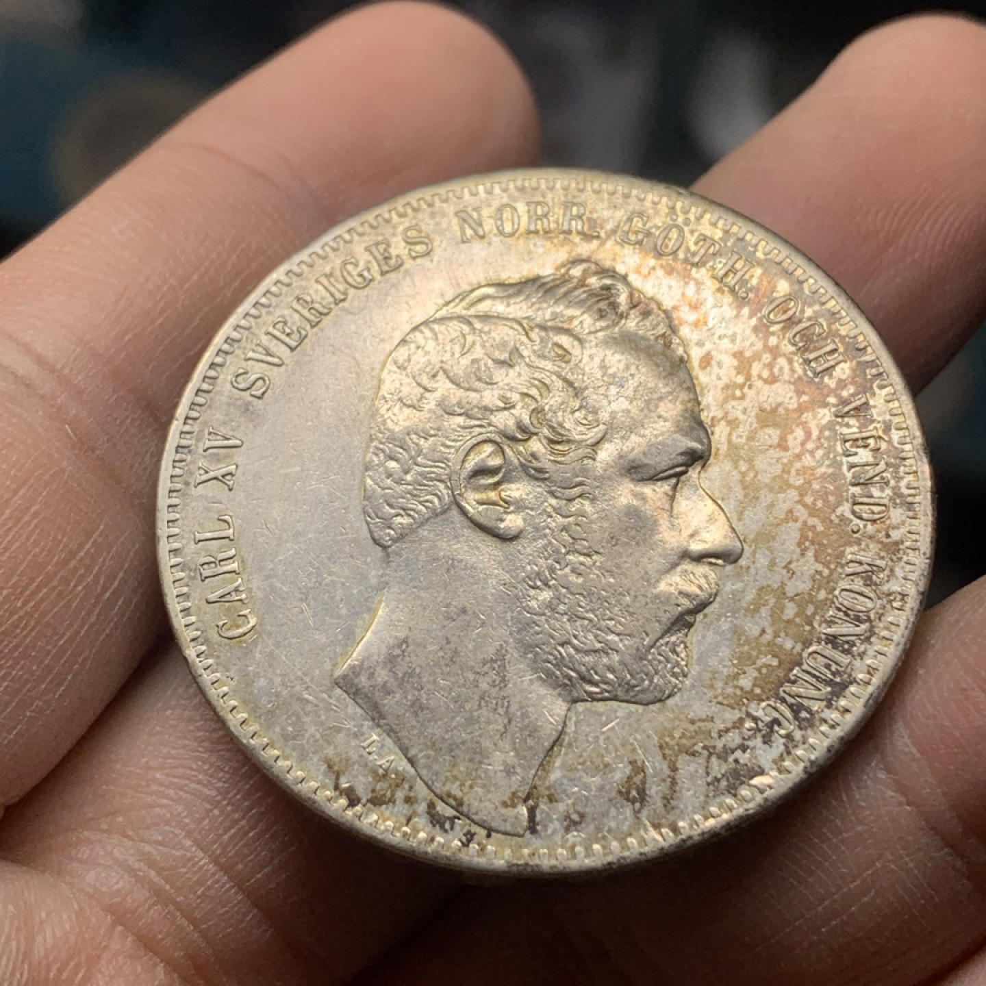 《竞宝斋》钱币微拍-第16场-本周日，周一2场连拍（全场顺丰包邮） 稀少 1864年 瑞典 4达勒 五彩 大银币  