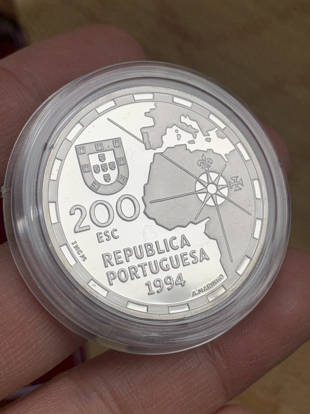 《竞宝斋》钱币微拍-第16场-本周日，周一2场连拍（全场顺丰包邮） 葡萄牙探索发现系列1994年原装精制大银4枚套 银币重106克