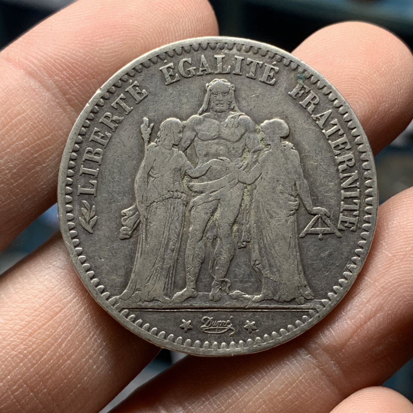 《竞宝斋》钱币微拍-第16场-本周日，周一2场连拍（全场顺丰包邮） 法国 1875年  大力神5法郎 大银币 较少年份 原味包浆