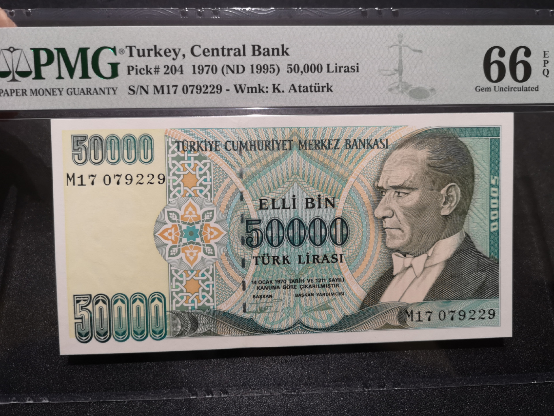 《外钞收藏家》第一百五十三期拍卖（本期94件） 1970年土耳其5万 PMG66