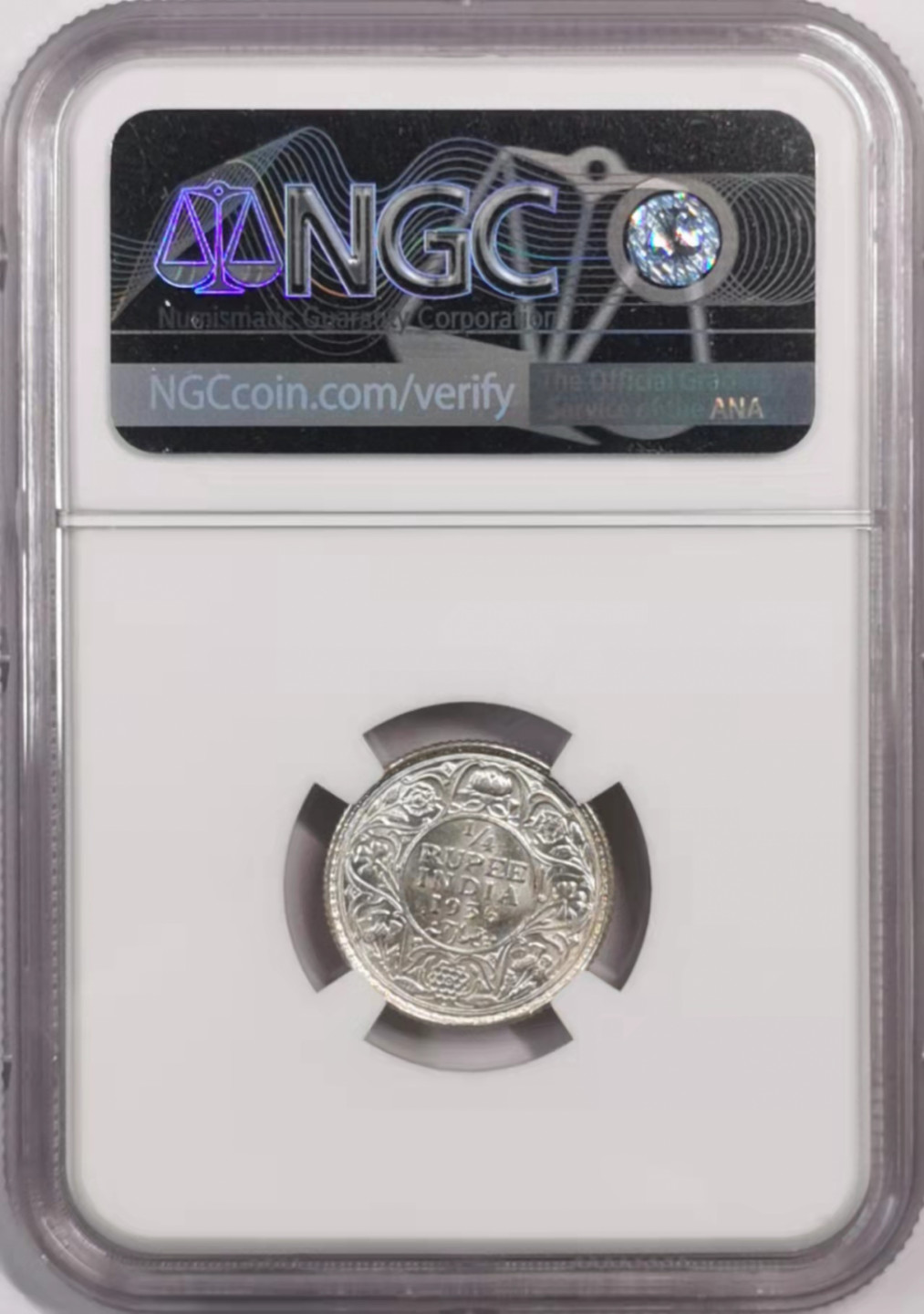 凡希社世界钱币微拍第一百七十九期 1936英属印度乔五1/4卢比NGC-MS63