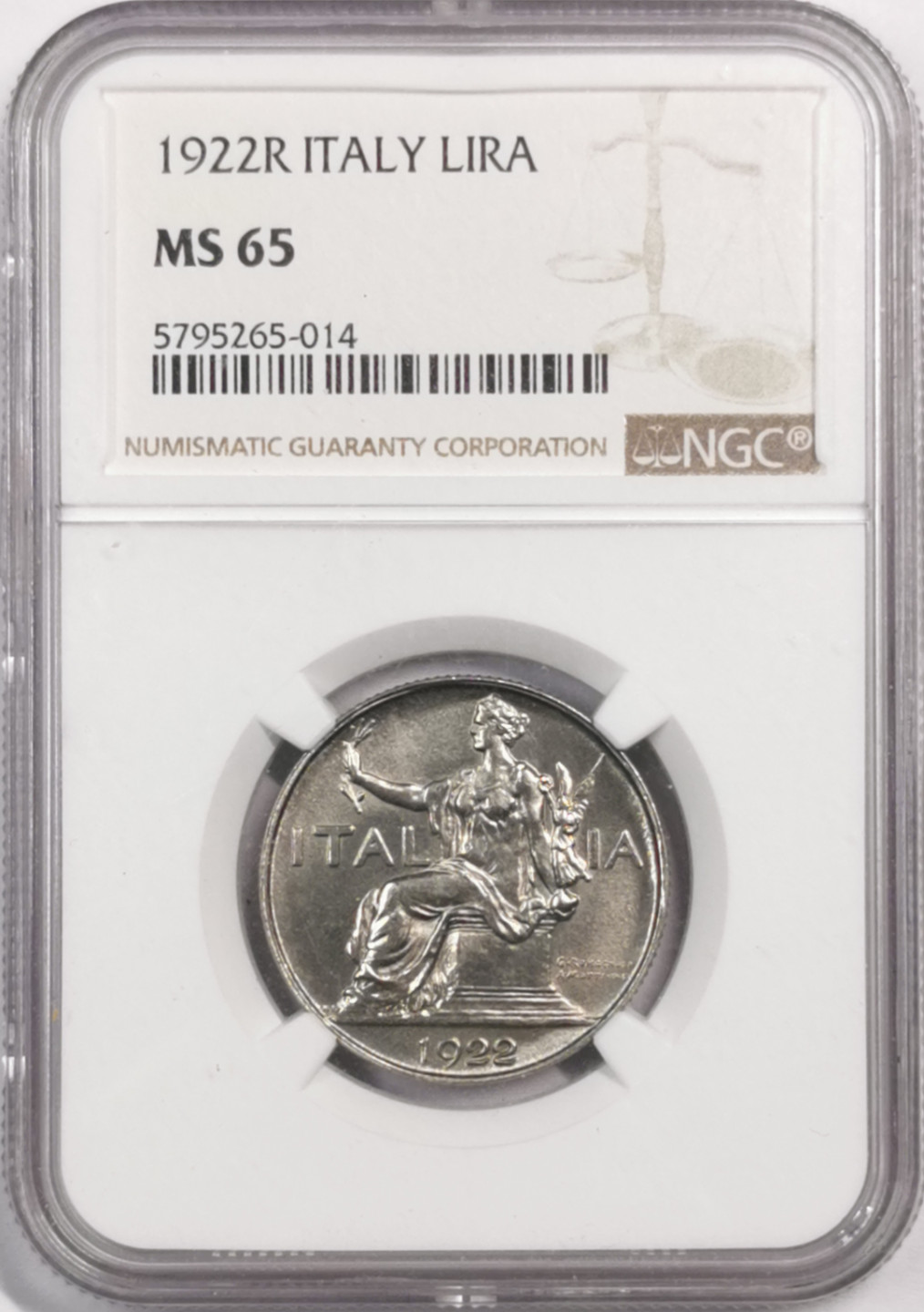 凡希社世界钱币微拍第一百七十九期 1922R意大利里拉NGC-MS65