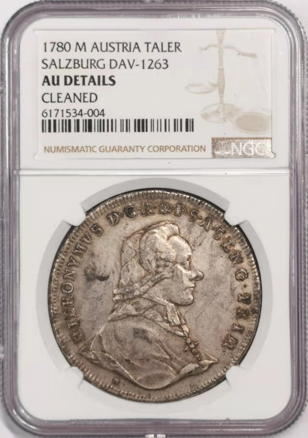 凡希社世界钱币微拍第一百七十九期 1780萨尔茨堡主教区泰勒大银NGC-AUD淡彩好味道！