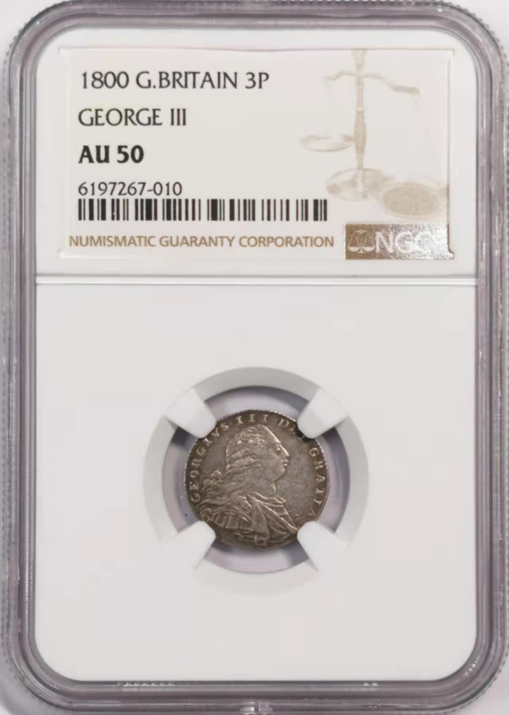 凡希社世界钱币微拍第一百七十九期 1800英国乔三3便士银币NGC-AU50