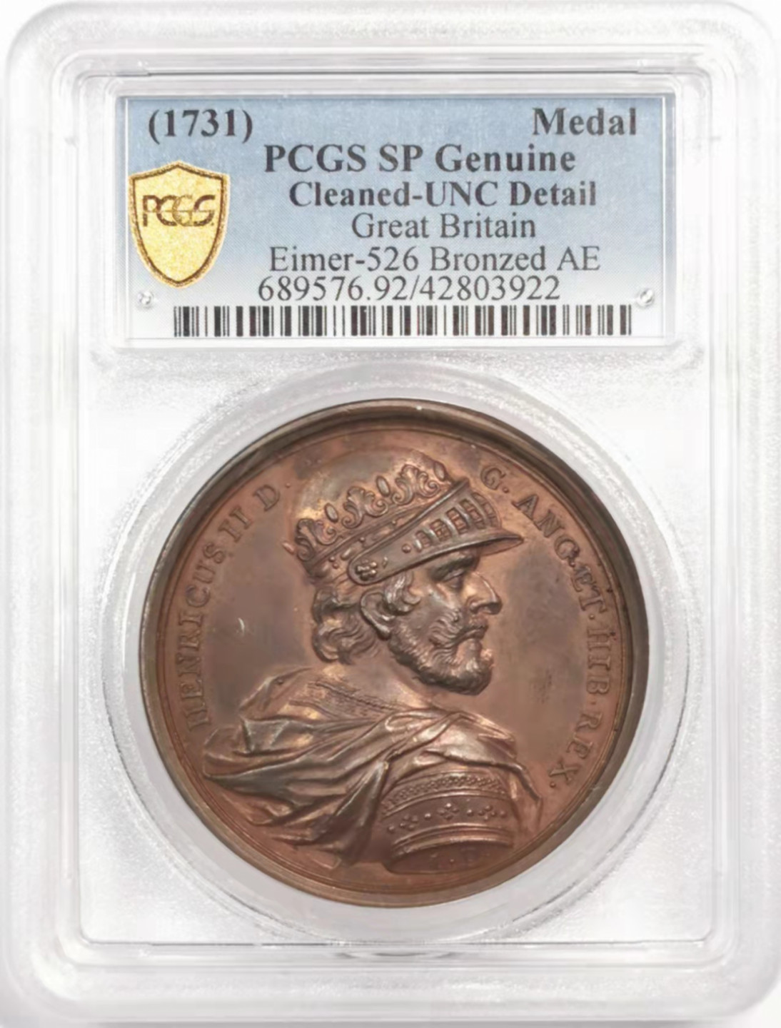 凡希社世界钱币微拍第一百七十九期 1731英国亨利二世纪念铜章PCGS-UNCD