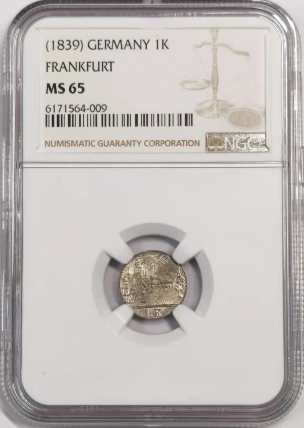 凡希社世界钱币微拍第一百七十九期 1839法兰克福城市景观克鲁泽银辅币NGC-MS65