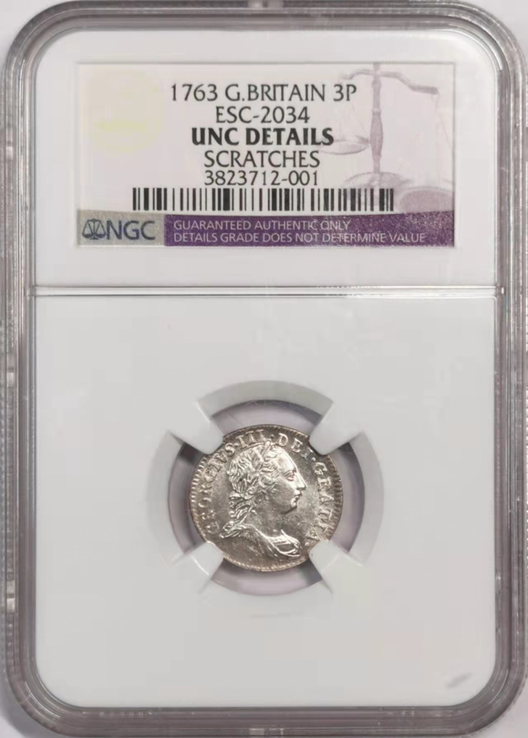 凡希社世界钱币微拍第一百七十九期 1763英国乔三3d银币NGC-UNCD