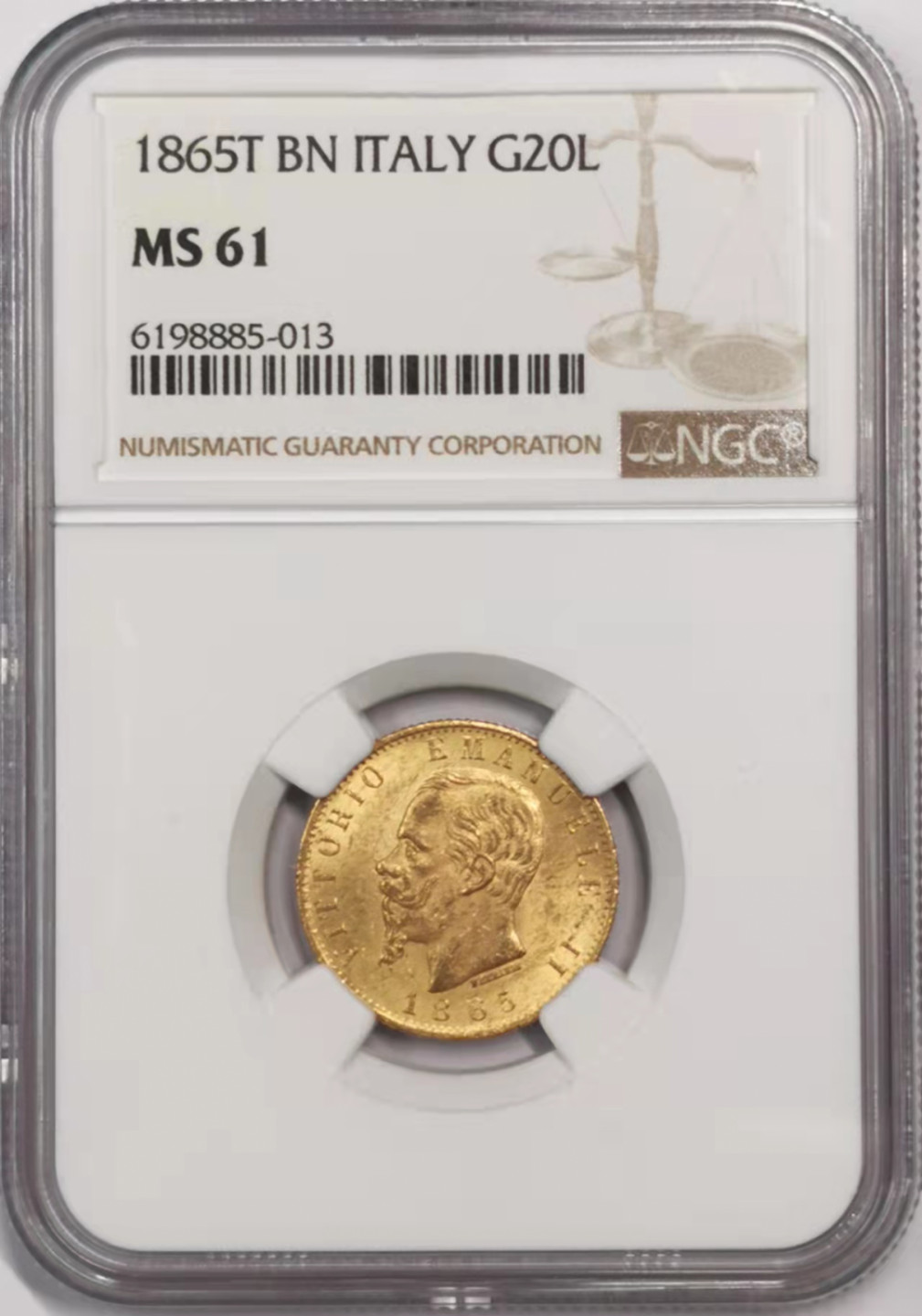 凡希社世界钱币微拍第一百七十九期 1865t意大利20里拉金币NGC-MS61