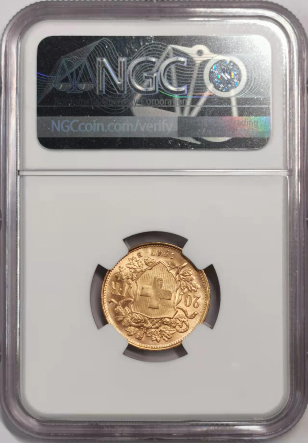 凡希社世界钱币微拍第一百七十九期 1947b瑞士20法郎金币NGC-MS65高分收藏级！