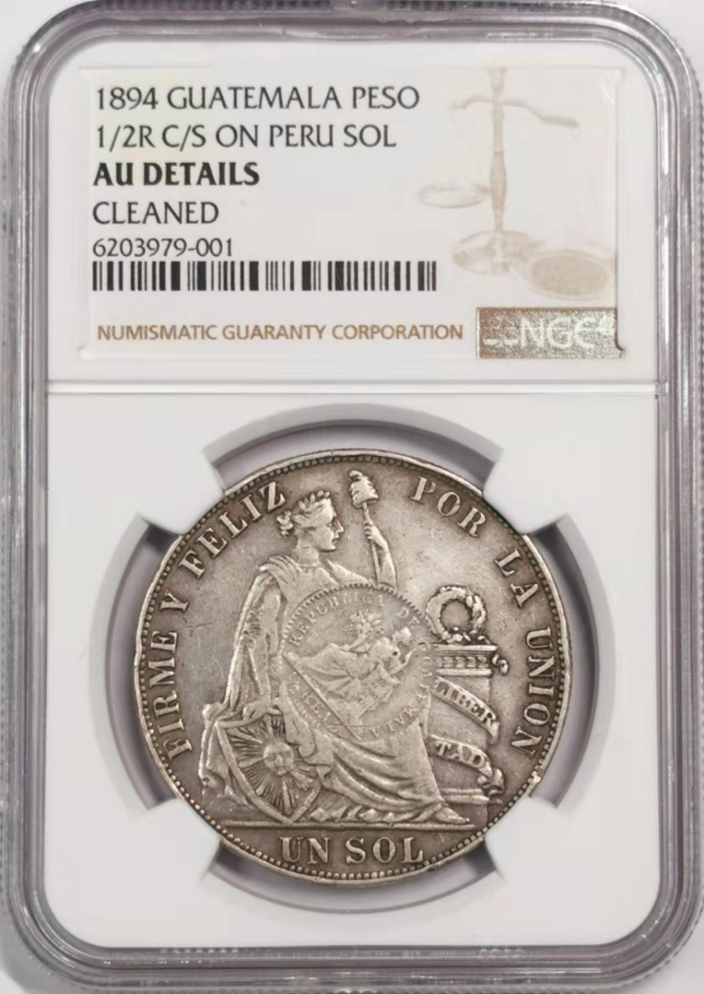 凡希社世界钱币微拍第一百七十九期 1894危地马拉加盖秘鲁SOL大银NGC-AUD