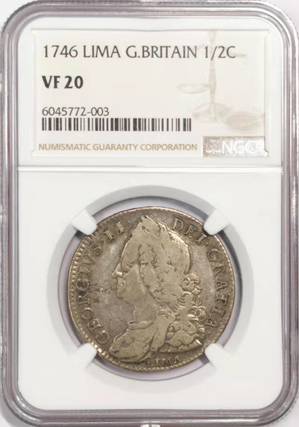 凡希社世界钱币微拍第一百七十九期 1746英国乔二利马半克朗NGC-VF20