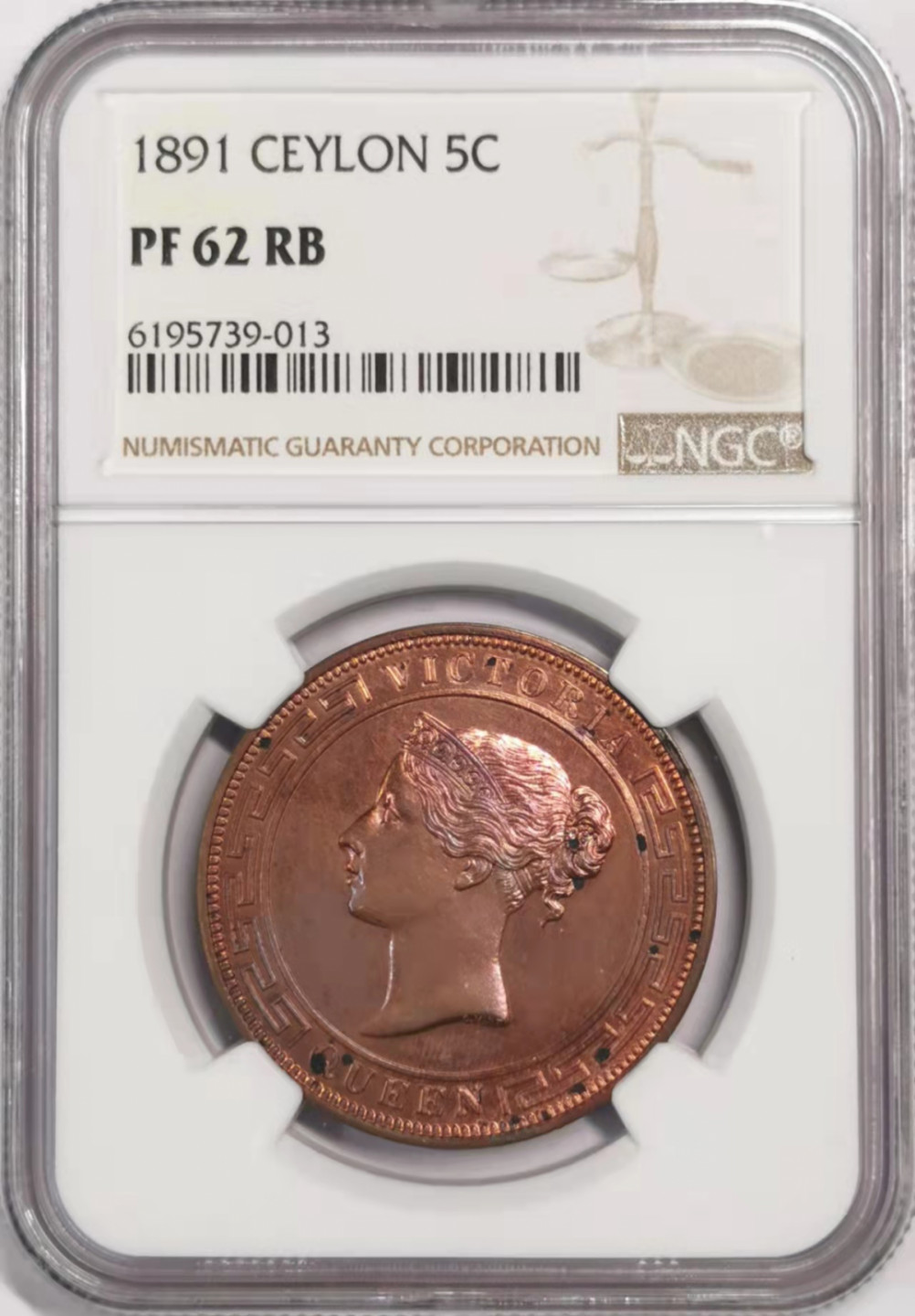 凡希社世界钱币微拍第一百七十九期 稀！1891英属锡兰小维5分大铜精铸NGC-PF62稀有！