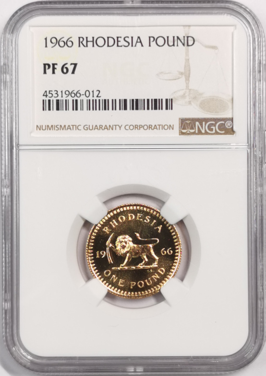 凡希社世界钱币微拍第一百七十九期 荐！1966英属罗德西亚金镑NGC-PF67稀有！