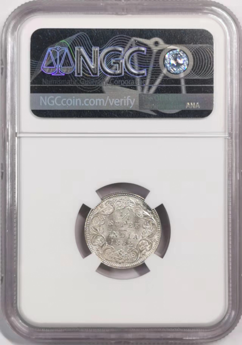 凡希社世界钱币微拍第一百七十九期 1862英属印度1/4卢比NGC-MS63