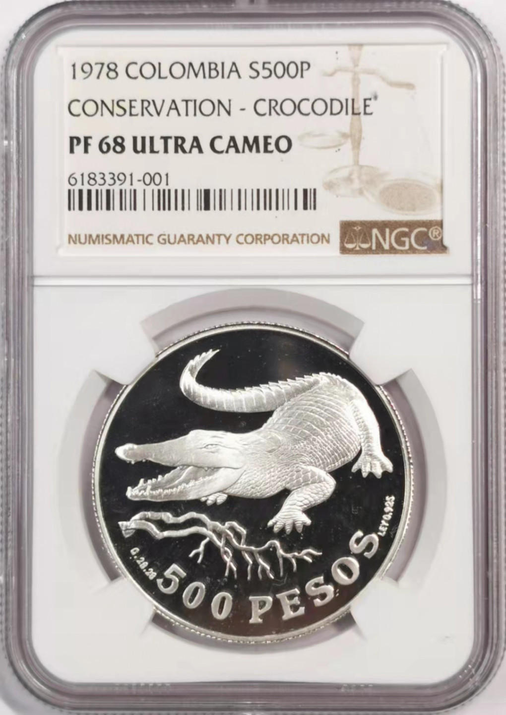凡希社世界钱币微拍第一百七十九期 1978哥伦比亚鳄鱼精铸大银NGC-PF68UC