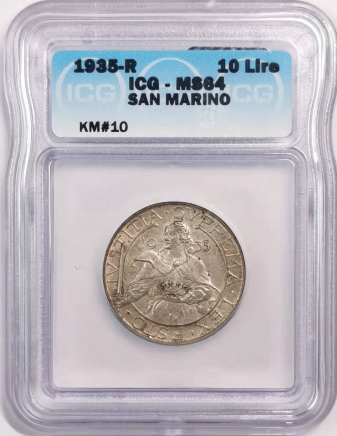 凡希社世界钱币微拍第一百七十九期 1935圣马力诺10里拉银币ICG-MS64