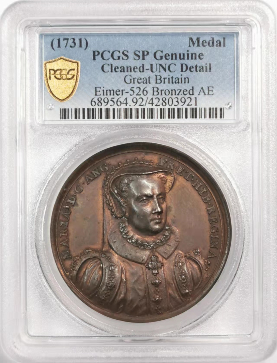 凡希社世界钱币微拍第一百七十九期 1731英国玛丽女王纪念铜章PCGS-UNCD