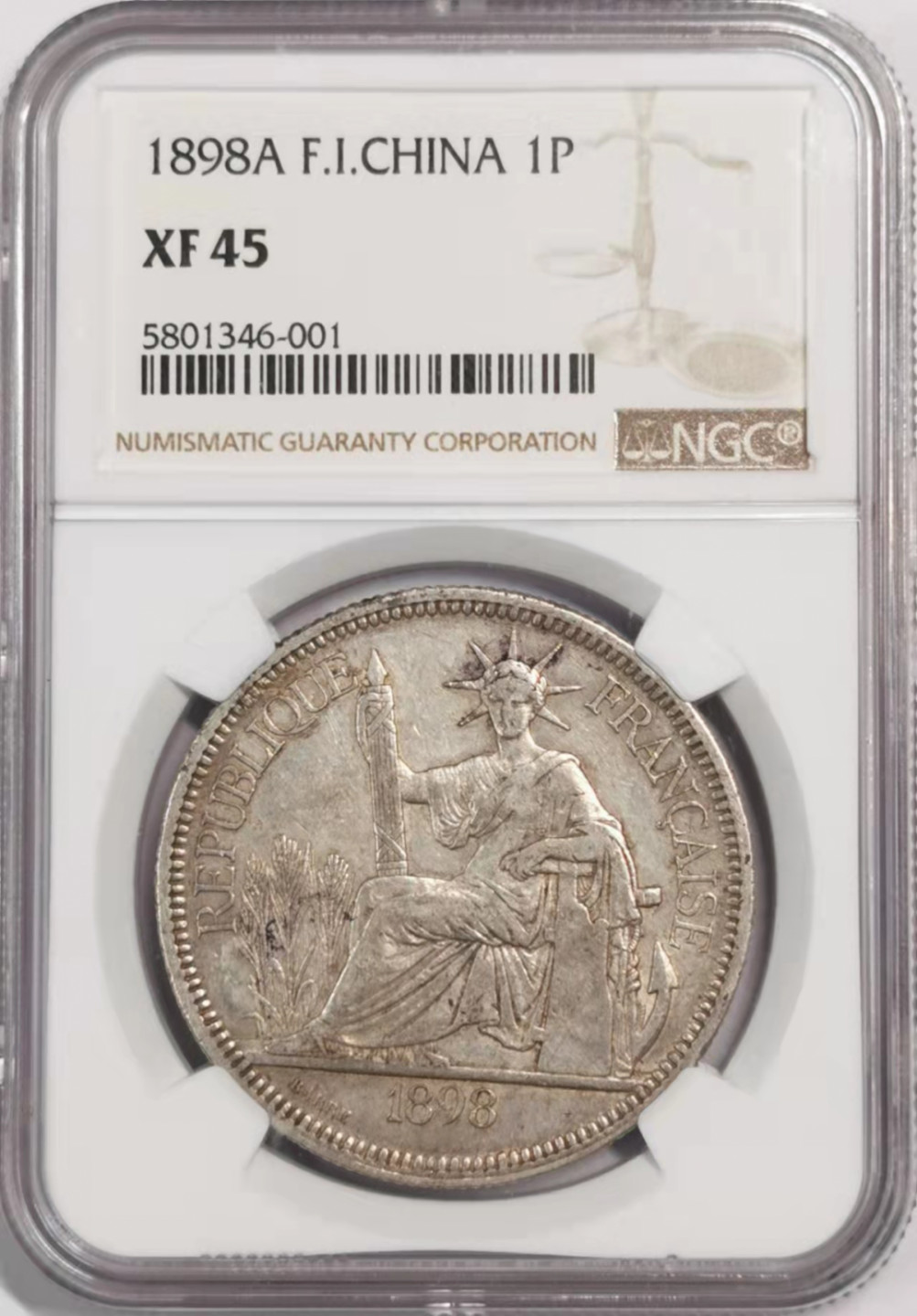 凡希社世界钱币微拍第一百七十九期 1898法属印度支那皮亚斯特大银NGC-XF45