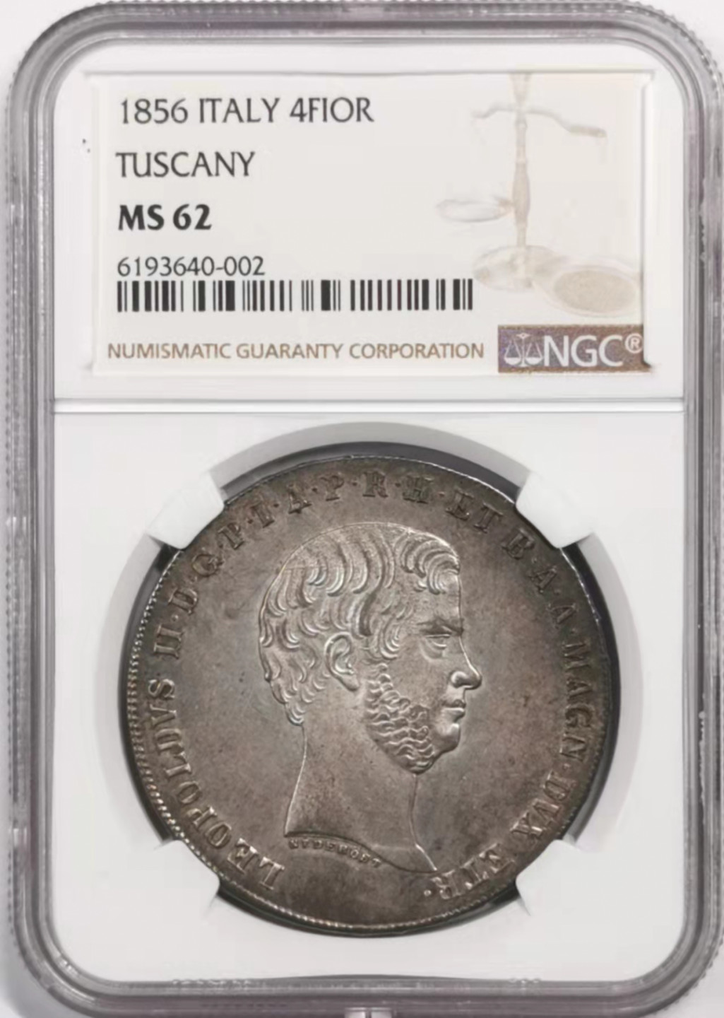 凡希社世界钱币微拍第一百七十九期 荐！1856托斯卡纳4FIORINA大银NGC-MS62品相极佳！