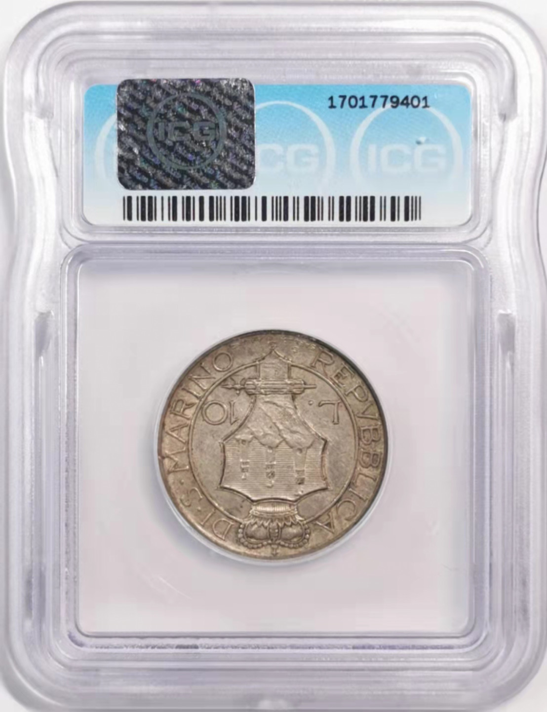 凡希社世界钱币微拍第一百七十九期 1935圣马力诺10里拉银币ICG-MS64