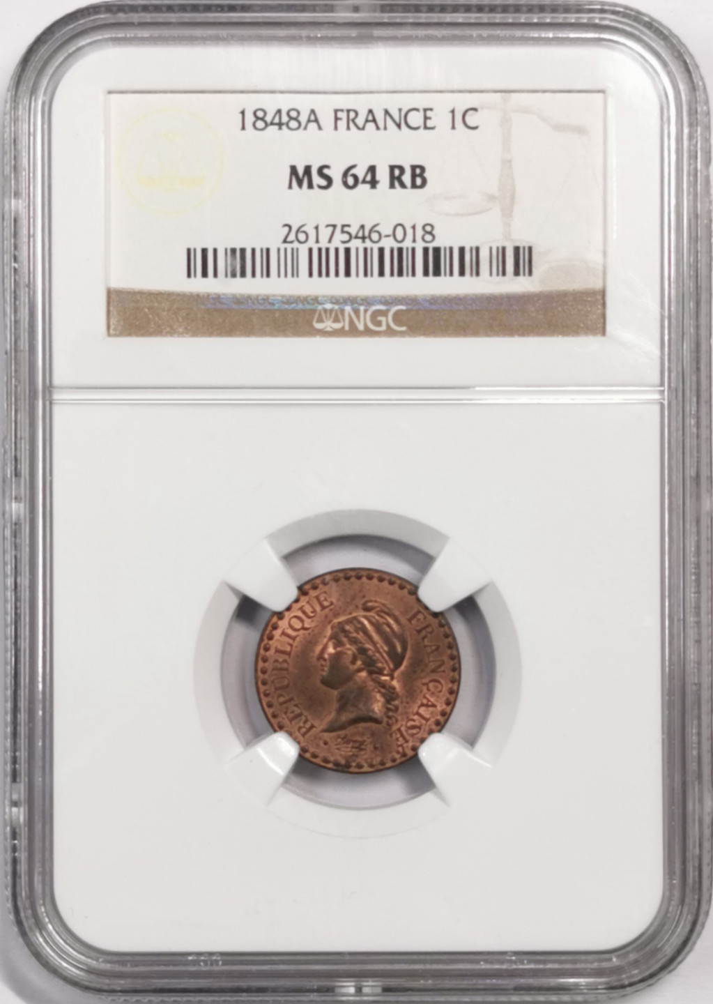 凡希社世界钱币微拍第一百七十九期 1848法国1生丁铜币NGC-MS64