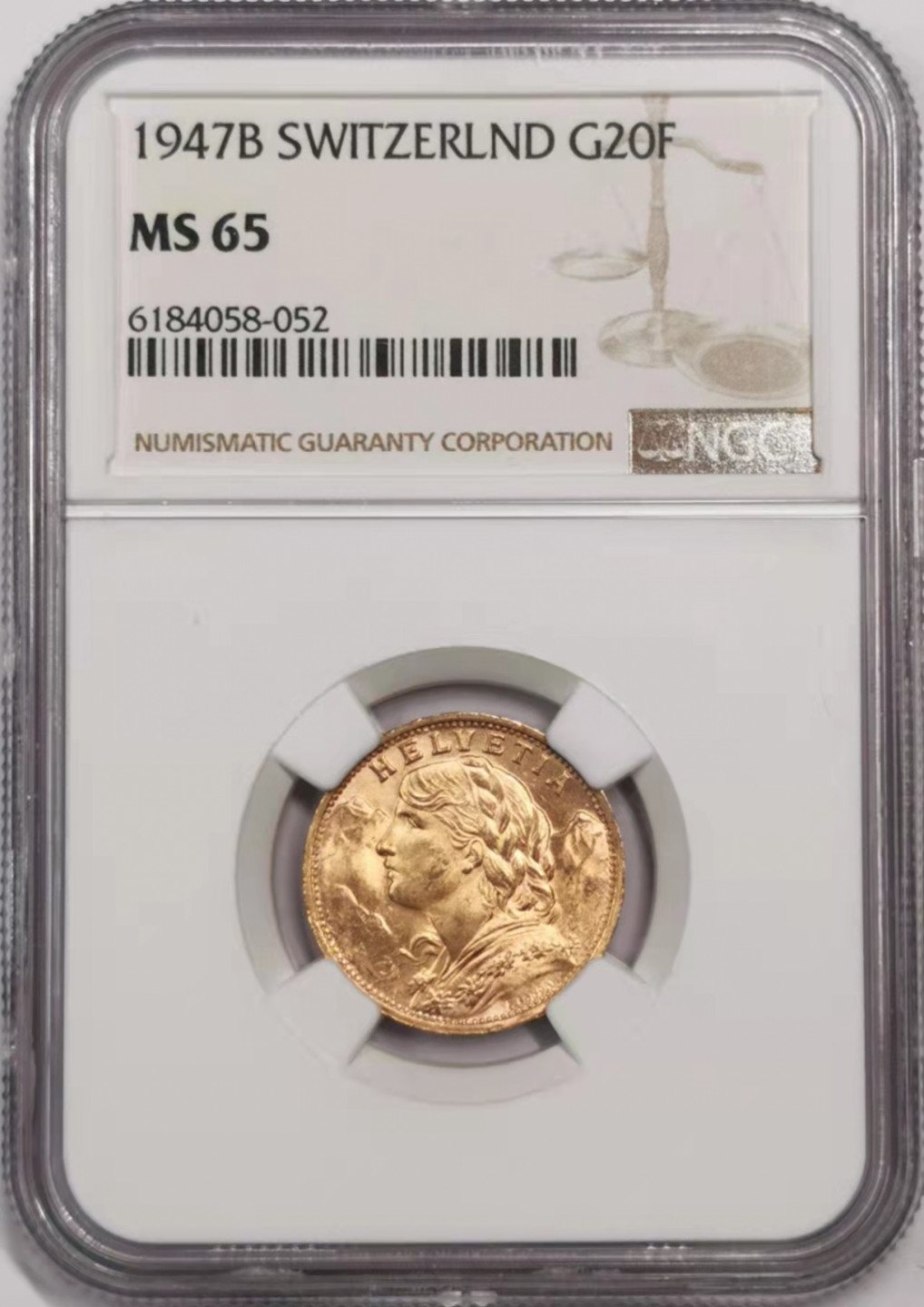 凡希社世界钱币微拍第一百七十九期 1947b瑞士20法郎金币NGC-MS65高分收藏级！