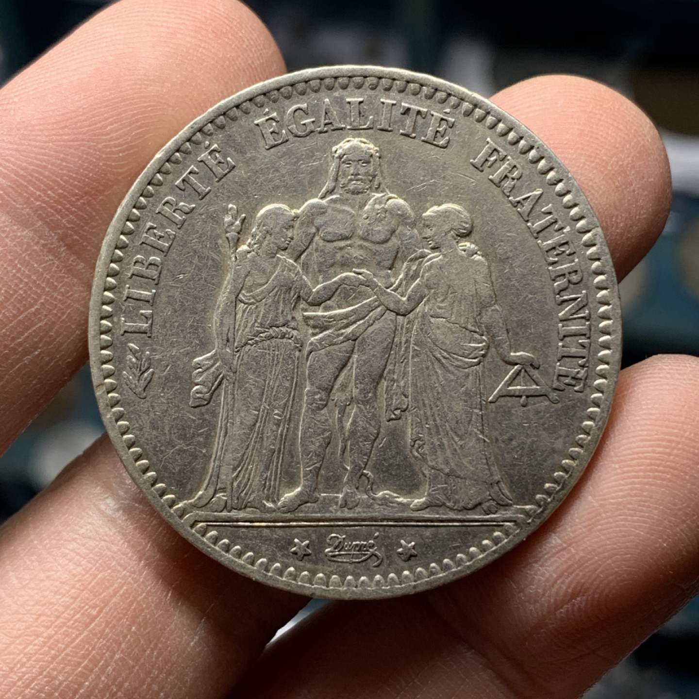 《竞宝斋》钱币微拍-第17场-本周日，周一2场连拍（全场顺丰包邮） 法国 1875年 大力神5法郎 银币 少见年份