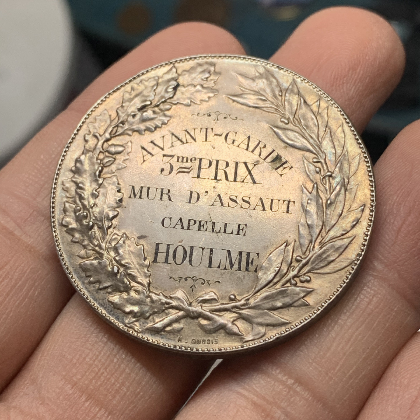 《竞宝斋》钱币微拍-第17场-本周日，周一2场连拍（全场顺丰包邮） 法国体操大赛银章 直径41.3mm，重量38.3克 有银边铭 带花体字，非常漂亮